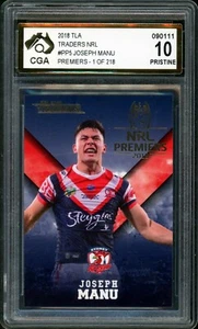 ✺CGA 10✺ 2018 TLA PREMIERS NRL Graded Card JOSEPH MANU - #1/218 Sydney Roosters - Bild 1 von 3