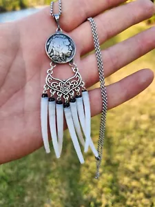 Juego de pendientes collar moneda indio Buffalo 1936 buena suerte conchas dentales blancas - Imagen 1 de 4