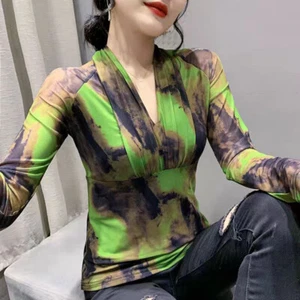 Fashion Lady Mesh T-Shirts Long Sleeve Tops Blouses Slim Elegant Casual Shirts - Picture 1 of 5