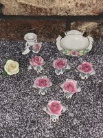 Set Of 6 Antique Vintage Dresden Porcelain Pink Rose Place Card Holders And More