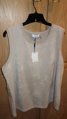 NUEVO CON ETIQUETAS CALVIN KLEIN Beige Imitación Gamuza Suéter Chaleco - Talla 1X Foto 1 de 4