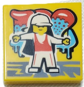 Lego Tile 2x2 with Groove BeatBit Album Cover White Cap and Red Tank Top - Picture 1 of 1