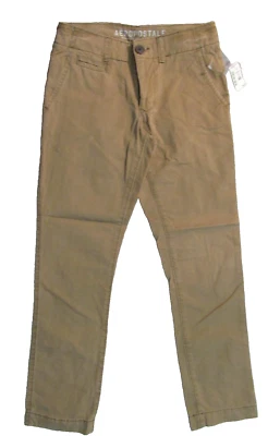 NEW Aeropostale Slim Straight Men's 27x28 Khaki Brown Flat Front Chino Pants $45 - Image 1 of 4