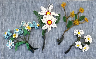 Группа из 4 винтажных букетов цветов из бисера - отличное состояние товара! - Изображение 1 из 4