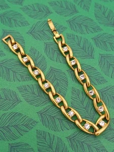 Beautiful Vintage Inspired Gold Tone & Clear Rhinestone Linked Bracelet - Picture 1 of 8