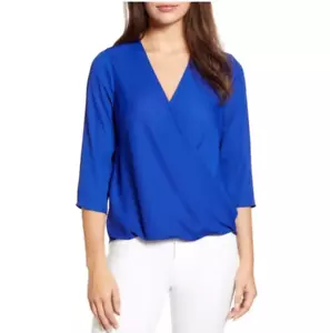 Gibson Look Surplice Damenbluse, Größe Medium - blau - Bild 1 von 5