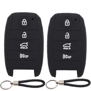 2Pcs 4 Buttons Silicone Key Fob Cover & Keychain for Kia Optima Rio Sorento - Picture 1 of 5