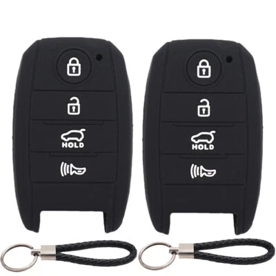 2Pcs 4 Buttons Silicone Key Fob Cover & Keychain for Kia Optima Rio Sorento Foto 1 de 4