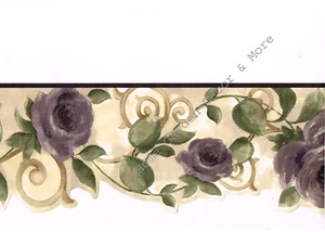 Croscill Home Chambord Cassis Purple Roses Floral Scroll Wallpaper Border 6.5" W - Picture 1 of 4