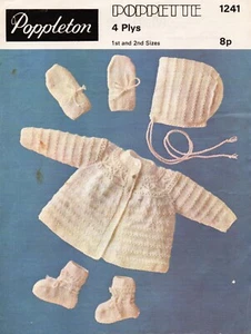 ~ Vintage Poppleton Baby Knitting Pattern For Jacket, Bonnet, Mitts & Bootees ~ - Picture 1 of 1