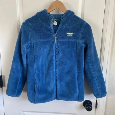 L.L. Bean Unisex Kids Youth Blue Full Zip Fleece Sweatshirt Hooded Medium 10/12 - Image 1 of 4
