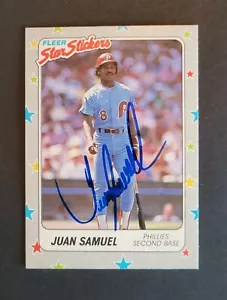Juan Samuel signed Philadelphia Phillies 1988 Fleer Star Stickers Baseball Card - Picture 1 of 2