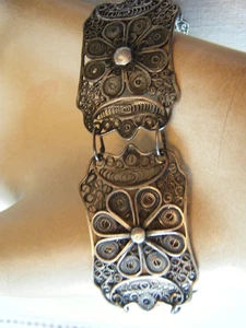 Antik 20er Jahre Türkisch Filigran "Telkari Kunst" 5 Platten Armband Sterling H Hergestellt 8" - Bild 1 von 7
