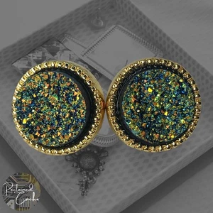 The Jewelry Stash Damen Ohrstecker irisierend blau Kreis Faux Druzy Stein - Bild 1 von 5