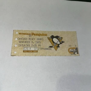 Pittsburgh Penguins vs Blackhawks 9.11.1985 Game Ticket Lemieux Goal - Bild 1 von 2