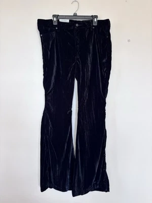 Wrangler 复古天鹅绒裤子女式 34x36 黑色喇叭裤高腰弹力 — 第 1/4 张图片