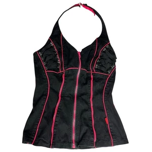 Vintage Tripp NYC Neckholder Korsett Top Y2K 90er Punk Schwarz Hot Pink Größe Medium - Bild 1 von 8