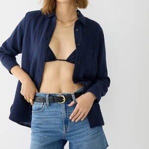 J Crew Garcon klassisches langärmliges Button-Down-Damenhemd mit doppelter Gaze 22 marineblau - Bild 1 von 10