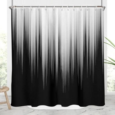 Black and Grey Shower Curtain White Gray Ombre Silver Trendy Simple Abstract ... - Image 1 of 4