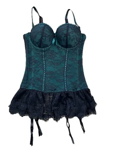 Baci Dessous Bustier Korsett Strumpfgürtel schwarz Spitze grün Gr. M 4-6 - Bild 1 von 11