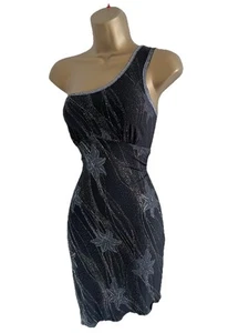 Jane Norman Y2K Black & Grey Glitter Floral One Shoulder Bodycon Dress Size 10 - Picture 1 of 7