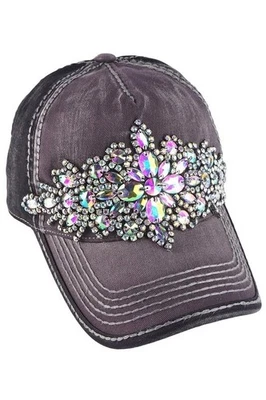New Bling Rhinestone Olive & Pique Large Gem Gray Two Tone Baseball Cap - Image 1 of 2