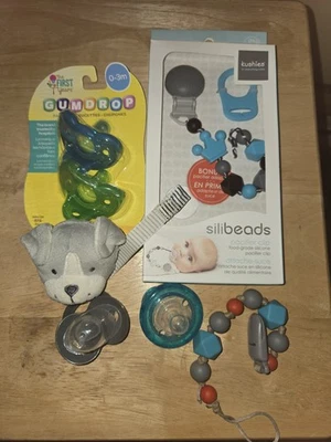 Kushies Silibeads Soother CLIP + Gumdrop First Years Pacifier Lot - Image 1 of 2