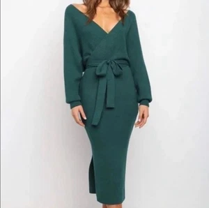 Petal & Pup Bambina Rippstrick Pullover Kleid Langarm V-Ausschnitt Grün Größe 6 - Bild 1 von 9