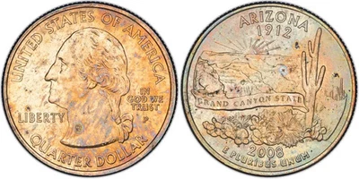 2008-P ARIZONA STATE QUARTER 25 CENTS BUEATIFUL TONING UNC - Image 1 of 3