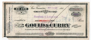 Certificado de acciones 1927 Gould & Curry Mining Company SF y Virginia City - Imagen 1 de 1