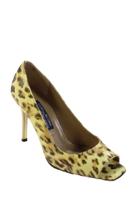 Stuart Weitzman Womens Animal Print Square Toe Pump Heels Yellow Size 8.5 - Picture 1 of 5