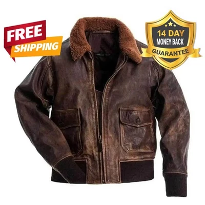 Mens Aviator Brown G1 Bomber Leather Jacket - Image 1 of 4