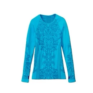 Athleta blau Kompression tailliert Blumendruck Langarm Training Top Medium - Bild 1 von 8