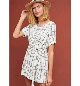 Anthropologie Eva Franco Ezra  Windowpane Romper Mock Wrap 8  - Picture 1 of 10