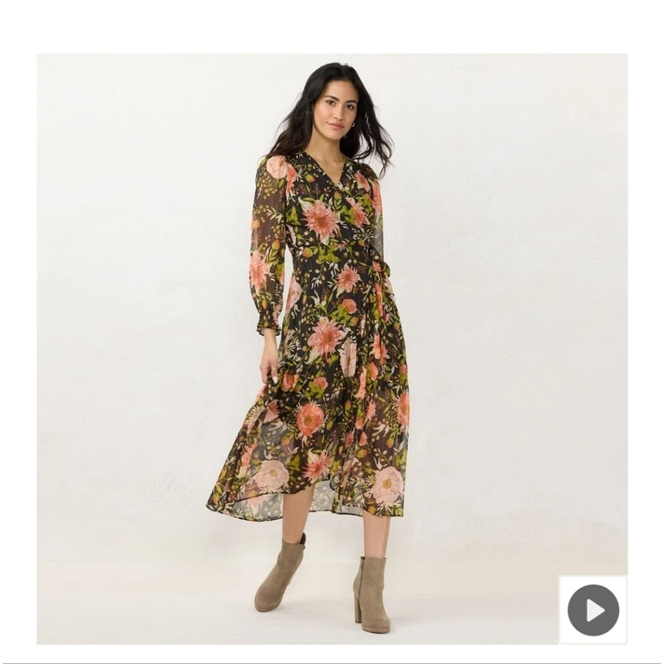 Lauren Conrad Floral Wrap Maxi Dress Surplice Neckline Chiffon Lined Size XL - Image 1 of 4