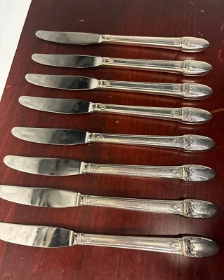 1847 ROGERS BROS First Love Vintage Silverplate 8 Dinner Knives Set Flatware Lot - Image 1 of 4