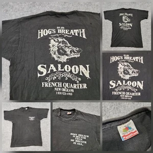 VTG Hogs Breath Saloon Men L Large Black Single Stitch Spell Out 90s USA T Shirt - Picture 1 of 13