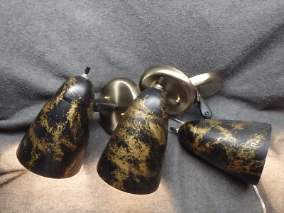 3 Vtg Black Gold Cone Bullet Shade Lamp Wall Sconce Light  Atomic MCM 50s - Image 1 of 4