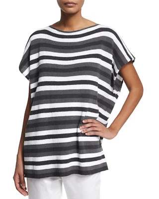 Nuevo con etiquetas Top Eskandar MEZCLA GRIS RAYAS Algodón Nylon Tejido 29" Largo Caftán O/S $950 Foto 1 de 4