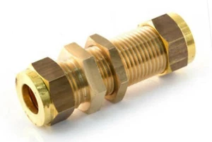 Brass Bulkhead coupling tube x tube, copper olives, LPG, Gas, Hydraulics, Acorn - Picture 1 of 7