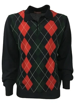 Polo Hombre RODRIGO Azul Con Argyle Verde/Rojo Modelo 3838 100% Lana Talla 48 - Imagen 1 de 4