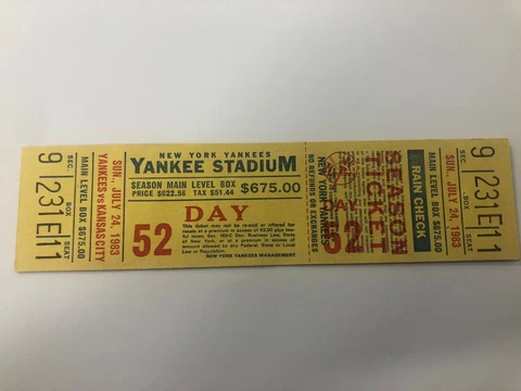 GEORGE BRETT PINE TAR GAME TICKET KANSAS CITY ROYALS NEW YORK YANKEES 7/24/1983 Cover