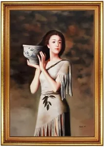 Ölbild erotische Dame mit Krug, Ölgemälde Gemälde HANDGEMALT 60x90cm - Bild 1 von 4