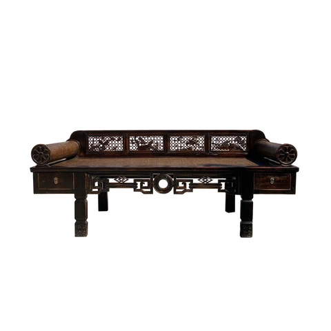 Chinese Fujian Chinoiserie Style Motif Carving Day Bed Chaise Bench cs7425 Cover