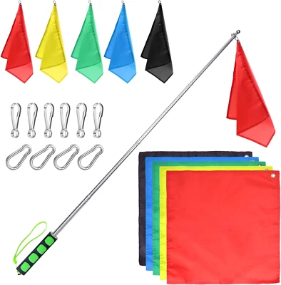 MANOPAWS 5Pcs Horse Training Flag and 55In Telescoping Pole with Hook for Horse Lunging T