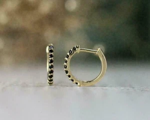 1Ct Round Lab Created Black Diamond Huggie Hoop Earrings 14k Yellow Gold Plated - Picture 1 of 5