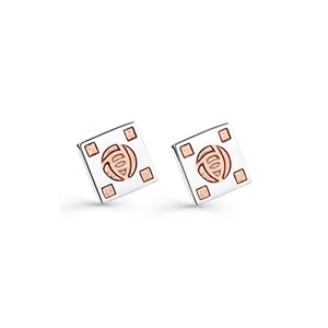 Mackintosh Rose Square Stud Earrings Solid Sterling Silver Rose Gold Detail - Picture 1 of 2