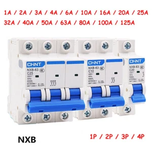 1/2/3/4 polig NXB Leitungsschutzschalter Luftschalter 1A 2A 3A 4A 6A 10A 16-125A - Picture 1 of 10
