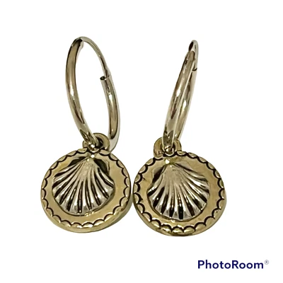 Pendientes Vieira Concha de Mar Dos Tonos Plata Tono Dorado Sea Life Island Playa Foto 1 de 4
