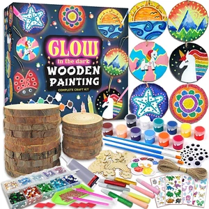 Kids Wooden Painting Kit-Glow in the Dark-Arts & Crafts Gifts for Boys Girls Age - Picture 1 of 12